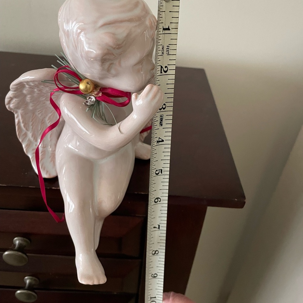 Angel shelf sitter in a soft pink glaze figurine is approximately 8” see photos - Picture 7 of 9
